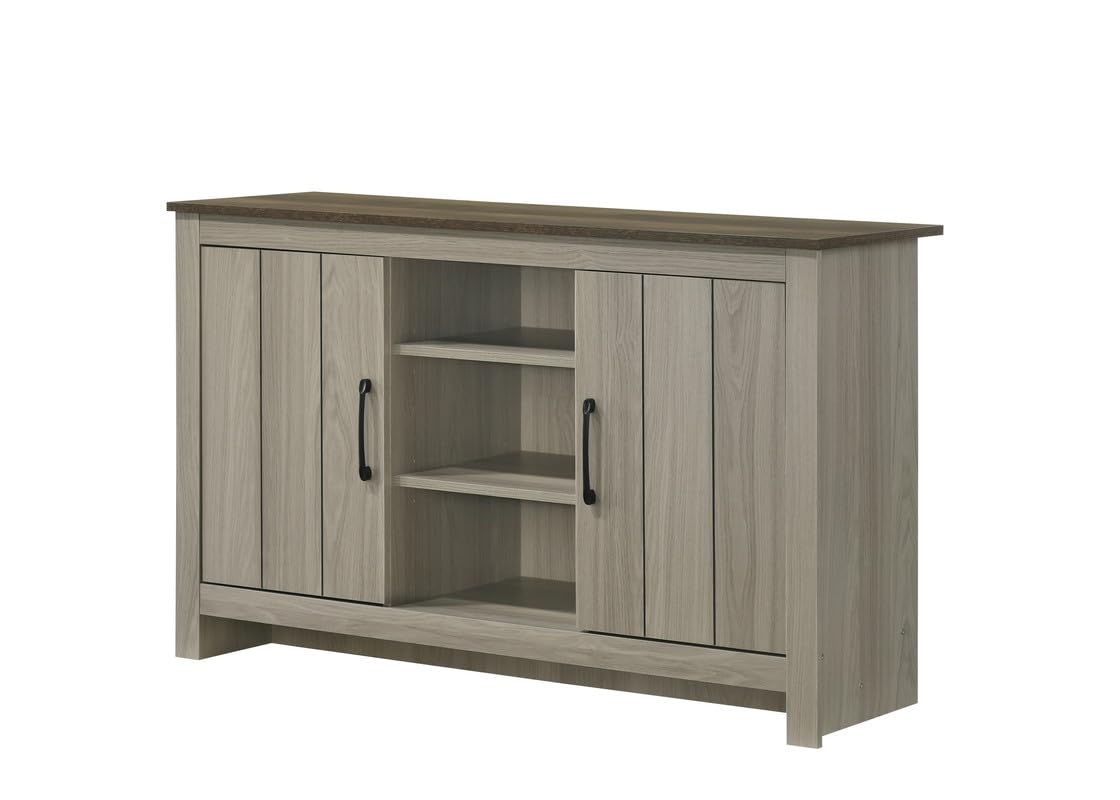 Nyla 47W Gray Oak Console Table, Buffet Table, Sideboard with Shelves and Cabinet Doors