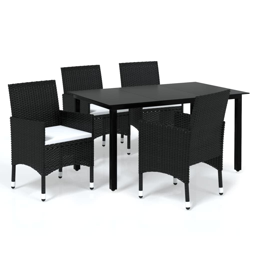 vidaXL Patio Dining Set 5 Piece with Cushions Garden Outdoor Terrace Balcony Dining Table and Chair Seat Seating Furniture Poly Rattan Black