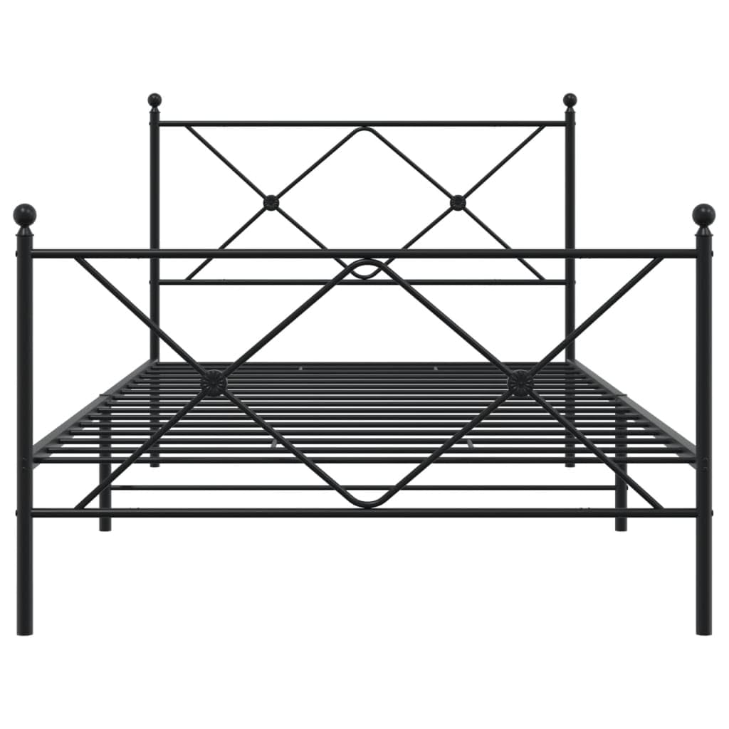 vidaXL Black Metal Bed Frame - Robust Steel Construction with Headboard/Footboard, Supportive Slats, Under-Bed Storage, Elegant Single Bed Design for Bedroom Furniture - 39.4"x78.7"
