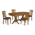 East West Furniture PLAV5-SBR-LC 5 Piece Dining Room Table Set Includes an Oval Wooden Table with Butterfly Leaf and 4 Faux Leather Kitchen Dining Chairs, 42x78 Inch, Saddle Brown