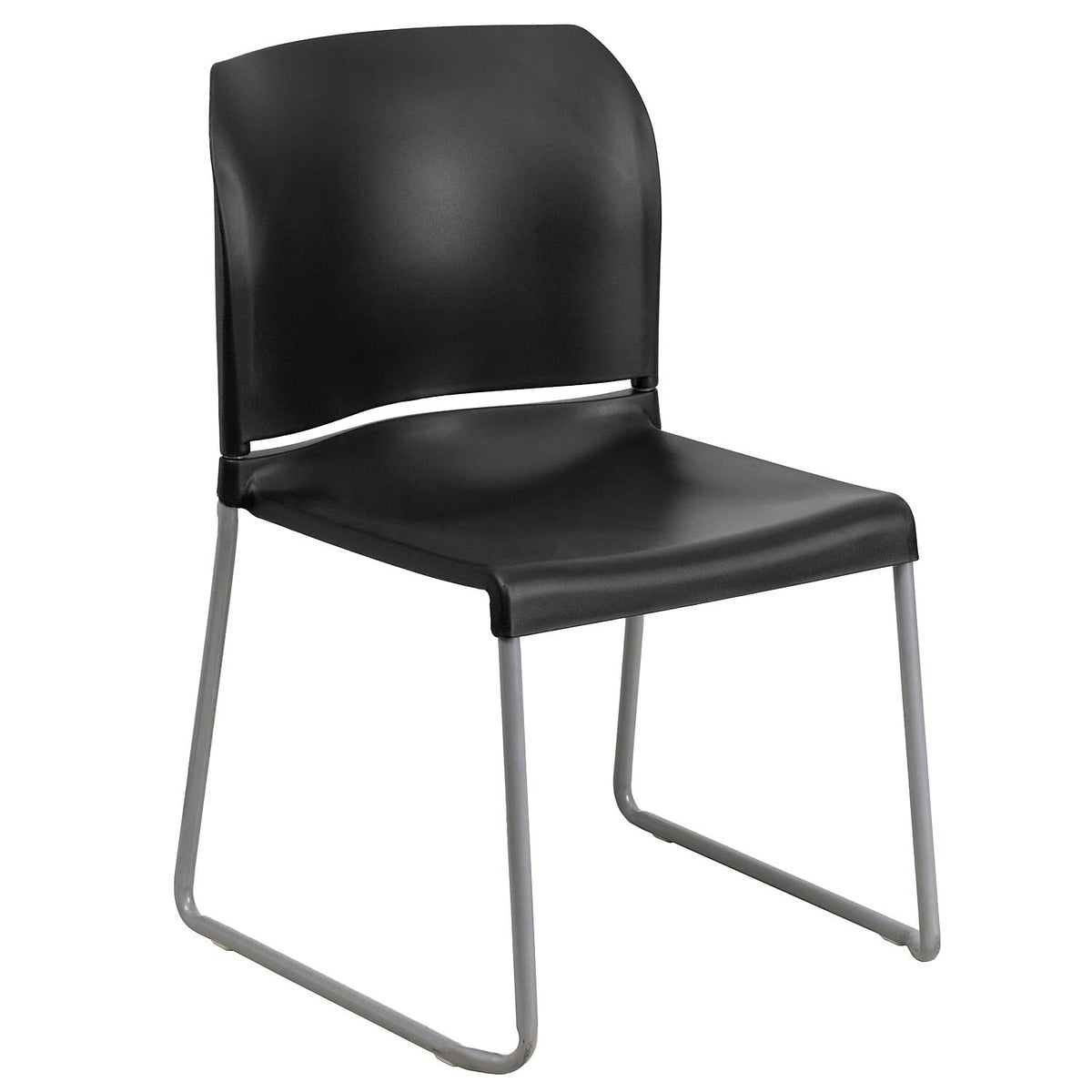 Flash Furniture Hercules Series 880 Lb. Capacity Black Full Back Contoured Stack Chair With Gray Powder Coated Sled Base