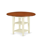 East West Furniture Suke5-Bmk-W 5 Piece Kitchen Table Set For 4 Includes A Round Dining Room Table With Dropleaf & Shelves And 4 Dining Chairs, 42X42 Inch, Buttermilk & Cherry