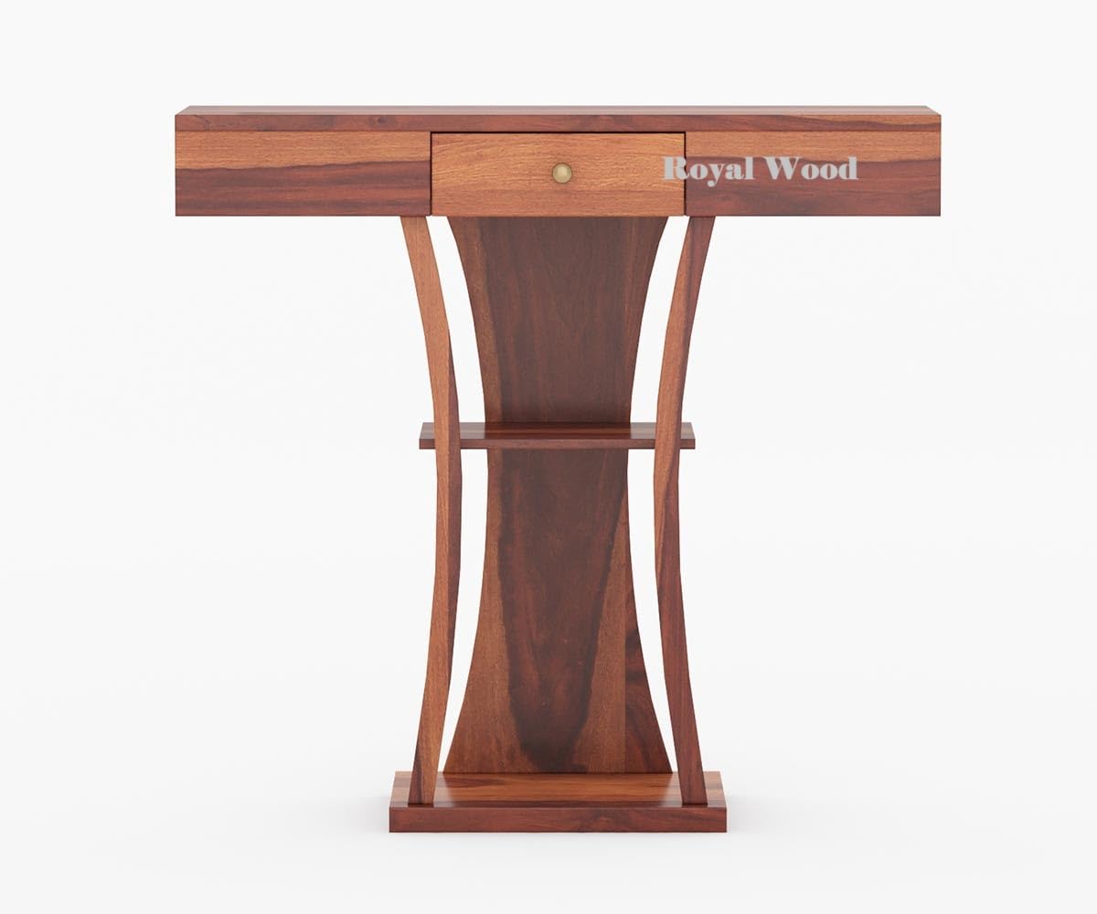 Royal Wood Sheesham Console Table With 1 Drawer Wooden Furniture With Curve Design Legs, Wood Table, Decoration Desk For Home An