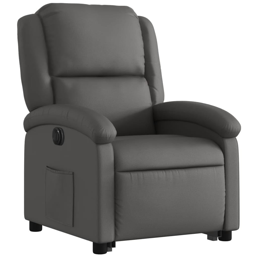vidaXL Electric Leather Recliner Armchair-Gray Power Lift Chair with Adjustable Backrest/Footrest & Convenient Side Pocket for Living Room