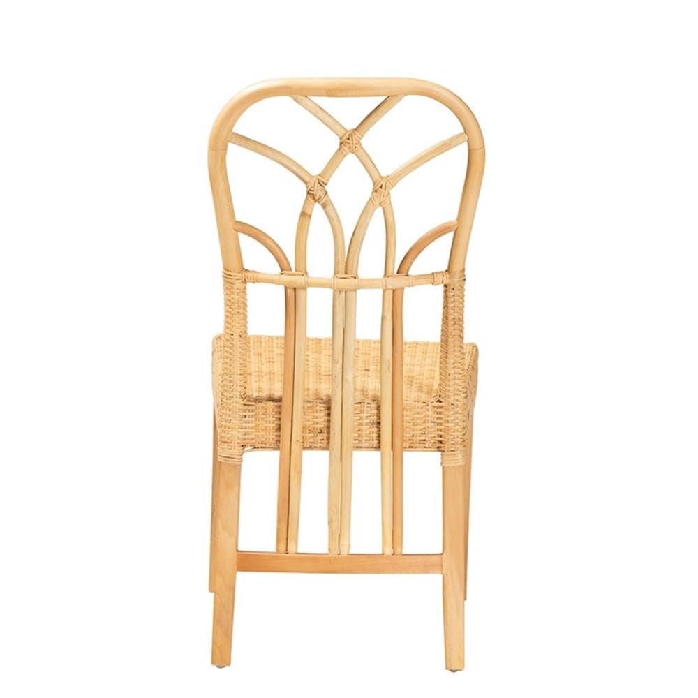 Baxton Studio Monaco Modern Bohemian Oak Brown Finished Mahogany Wood and Natural Rattan Dining Chair