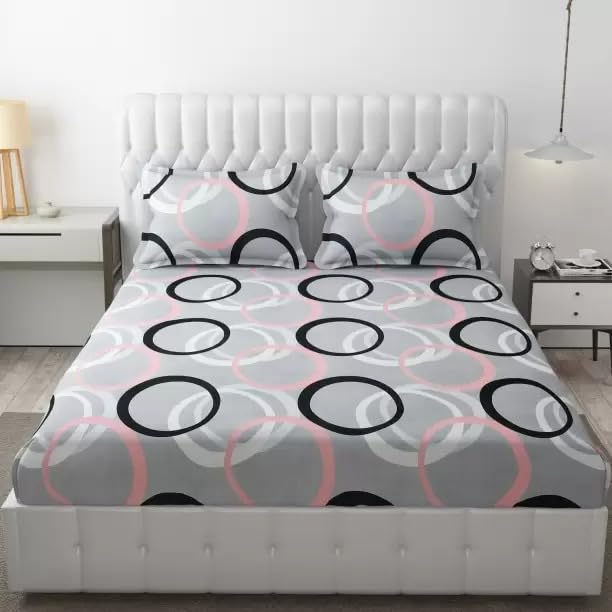 Fitted Cottonsingle Bedsheet (Elastic) With 1 Pillow Cover Single Gold 112 (RajatSingleA112_Bzr)