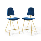 Modway Ponder Bar Stool Performance Velvet Set of 2 in Navy