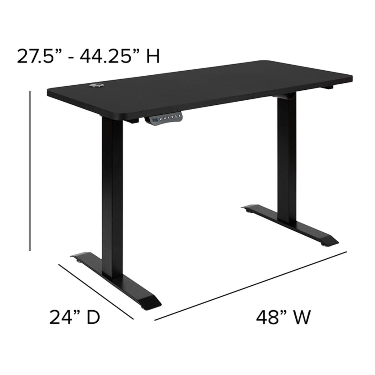 Flash Furniture Park 48" Wide Black Electric Height Adjustable Standing Desk with Designer Armless White Ribbed Swivel Task Office Chair