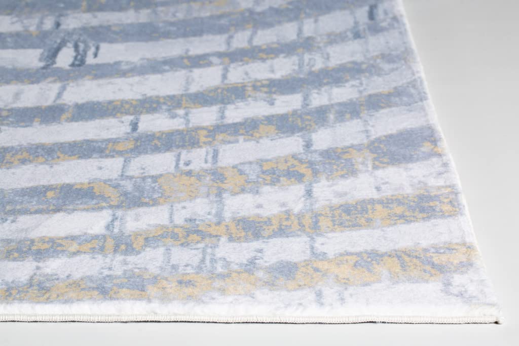 HomeRoots Grey/Gold Polyester 8’ x 10’ Gray Distressed Steps Abstract Area Rug