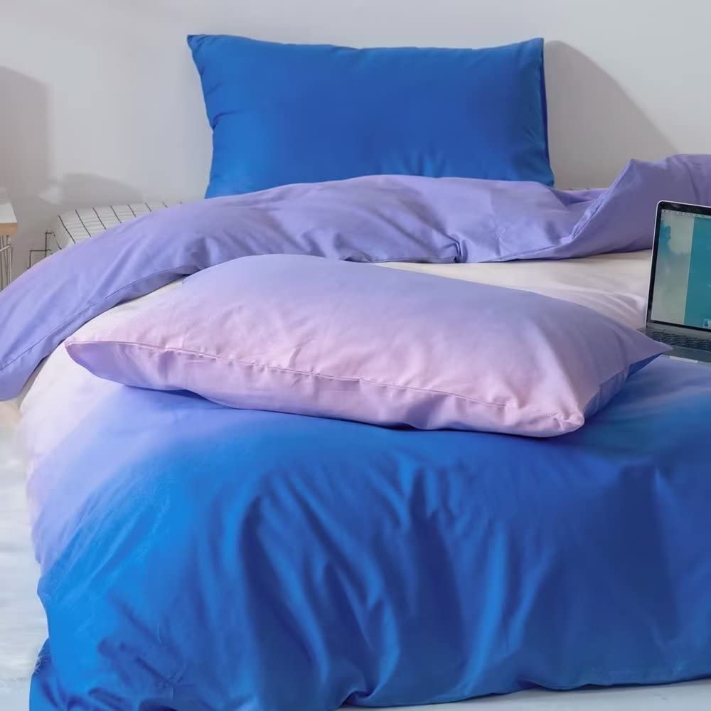 Clothknow Blue And Purple Comforter Set Full 3Pcs Blue Gradient Bedding Comforter Sets Purple Comforter Full Size Soft Blue Whit