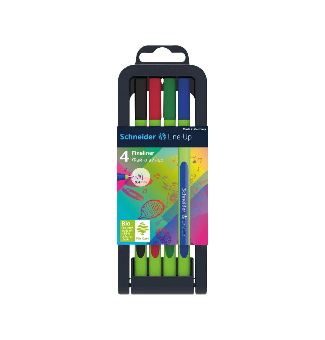 Schneider Line-Up, Fineliner With Stand Up Case, .4Mm, 4 Pieces, Assorted (191094)