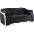 Acme Pyroden Button Tufted Velvet Upholstered Loveseat in Black and Chrome