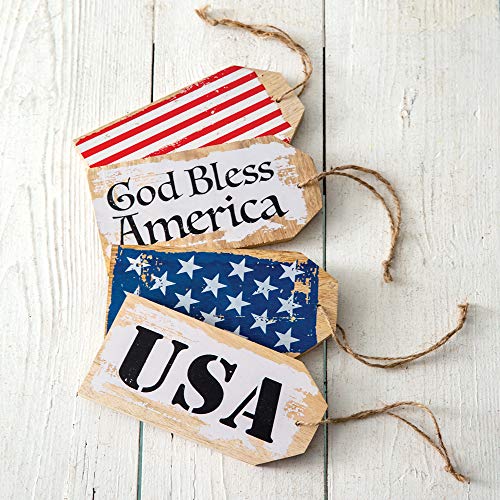 Set Of Four Patriotic Wooden Tags