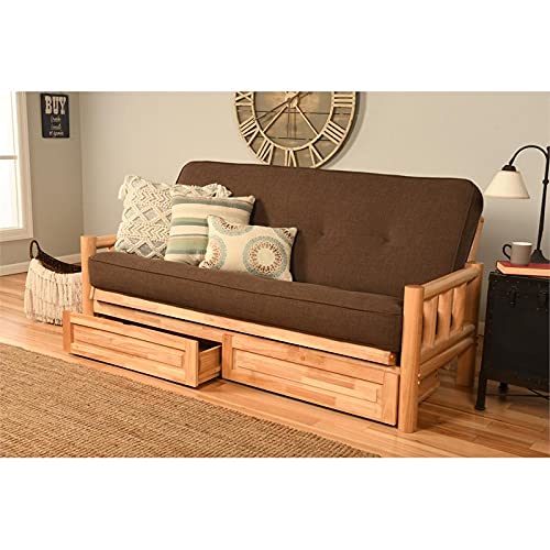 Kodiak Furniture Lodge Storage Futon with Linen Fabric Mattress in Natural/Brown