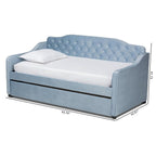 Baxton Studio Freda Traditional and Transitional Light Blue Velvet Fabric Upholstered and Button Tufted Twin Size Daybed with Trundle