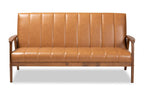 Baxton Studio Nikko Mid-century Modern Tan Faux Leather Upholstered and Walnut Brown finished Wood Sofa