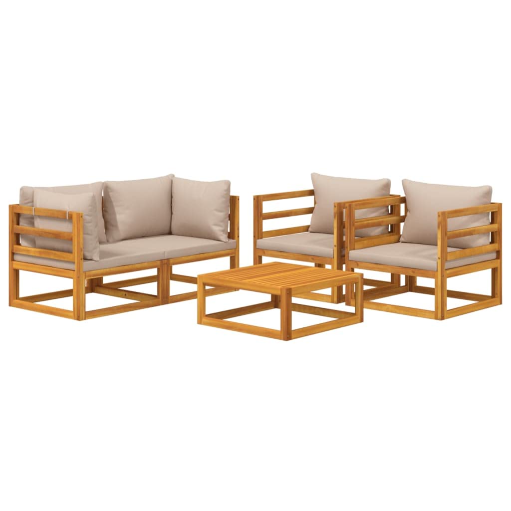 vidaXL 5 Piece Patio Lounge Set with Taupe Cushions Solid Wood