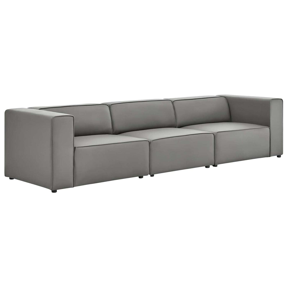Modway Mingle Vegan Leather 3Piece Sectional Sofa In Gray
