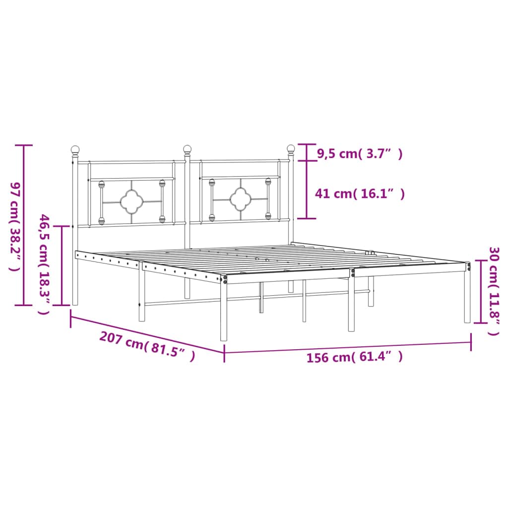 vidaXL 12'' Metal Queen Bed Frames with Headboard, Platform Bed Frame with Strong Metal Slats Support, Under Bed Storage, Noise Free, White, Without Mattress