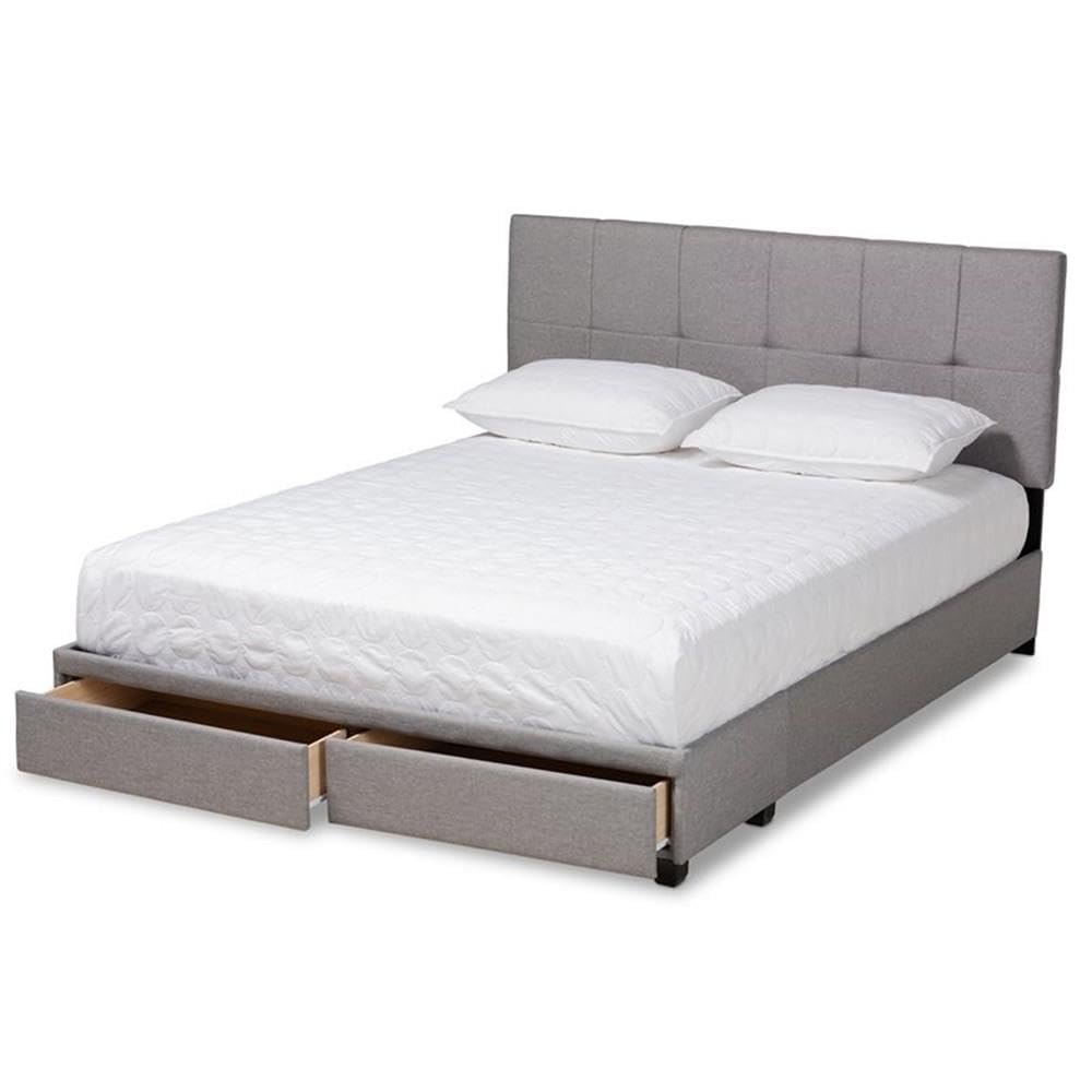 Baxton Studio Netti Light Grey Fabric Upholstered 2-Drawer King Size Platform Storage Bed