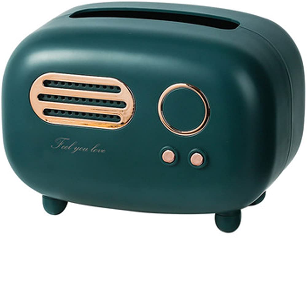 Retro Radio Model Tissue Box Cover Rectangular, Rectangular Retro Tissue Box Holder for Home Office (Green)