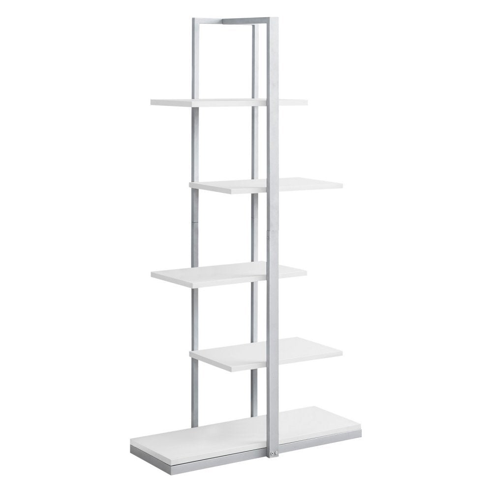 Monarch Specialties I 7233 Bookshelf, Bookcase, Etagere, 5 Tier, 60 Inch  H, Office, Bedroom, Metal, Laminate, White, Grey, Contempor