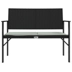 vidaXL - Modern 2-Seater Patio Bench with Cushion, Durable Poly Rattan and Steel Frame Construction, Black - Outdoor Garden and Terrace Furniture