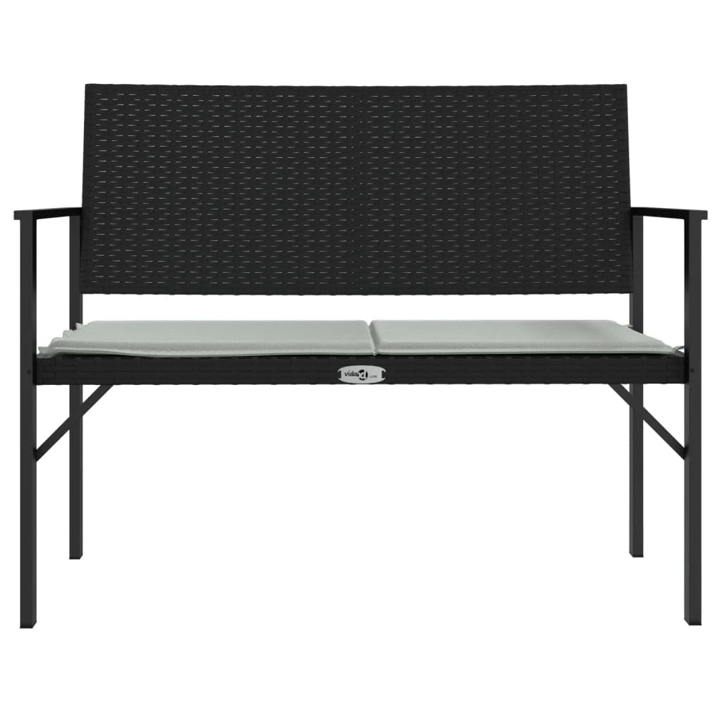 vidaXL - Modern 2-Seater Patio Bench with Cushion, Durable Poly Rattan and Steel Frame Construction, Black - Outdoor Garden and Terrace Furniture