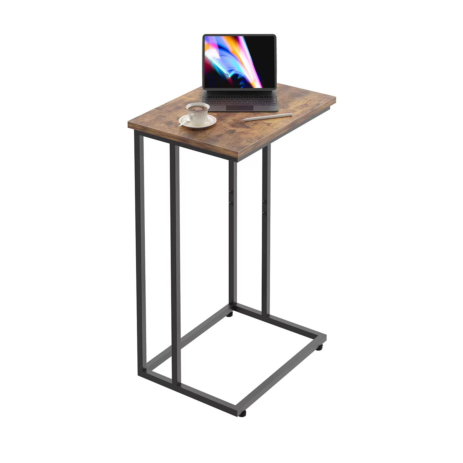 Innerjoin Wide C Side Table,C Couch Laptop Table with Metal Frames, Small Snack End Table for Sofa and Bed, Retro Laptop C Side 
