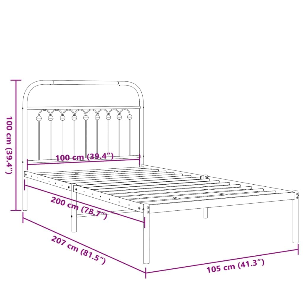 vidaXL Metal Bed Frame with Headboard - Single Bed 39.4" x 78.7" Steel Frame, Extra Storage Space, Black, Bedroom Decor