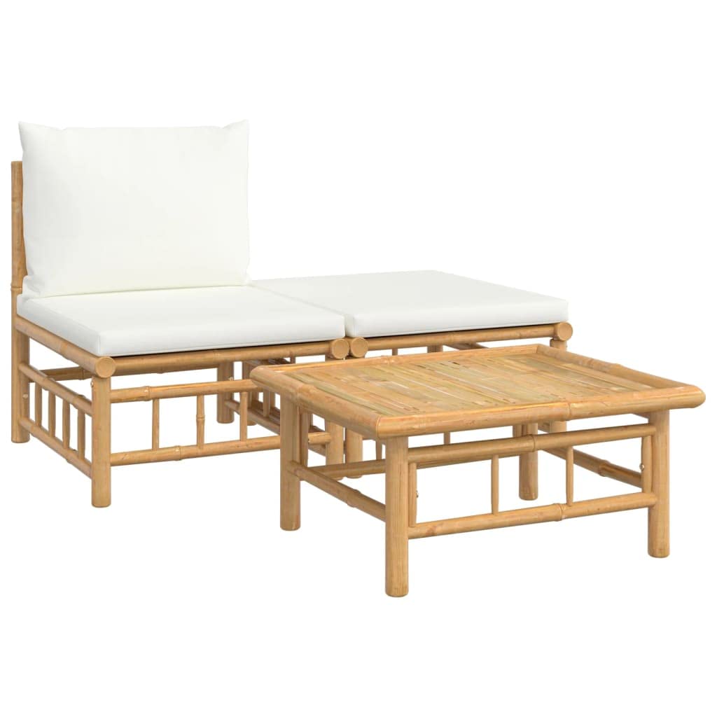 vidaXL Patio Sofa with Durable Bamboo Material, Cream White Cushions, Modular Build for Customizable Lounge Sets, Easy Assembly,