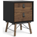 Ry 2 Drawer Nightstand, Black Matte/Walnut
