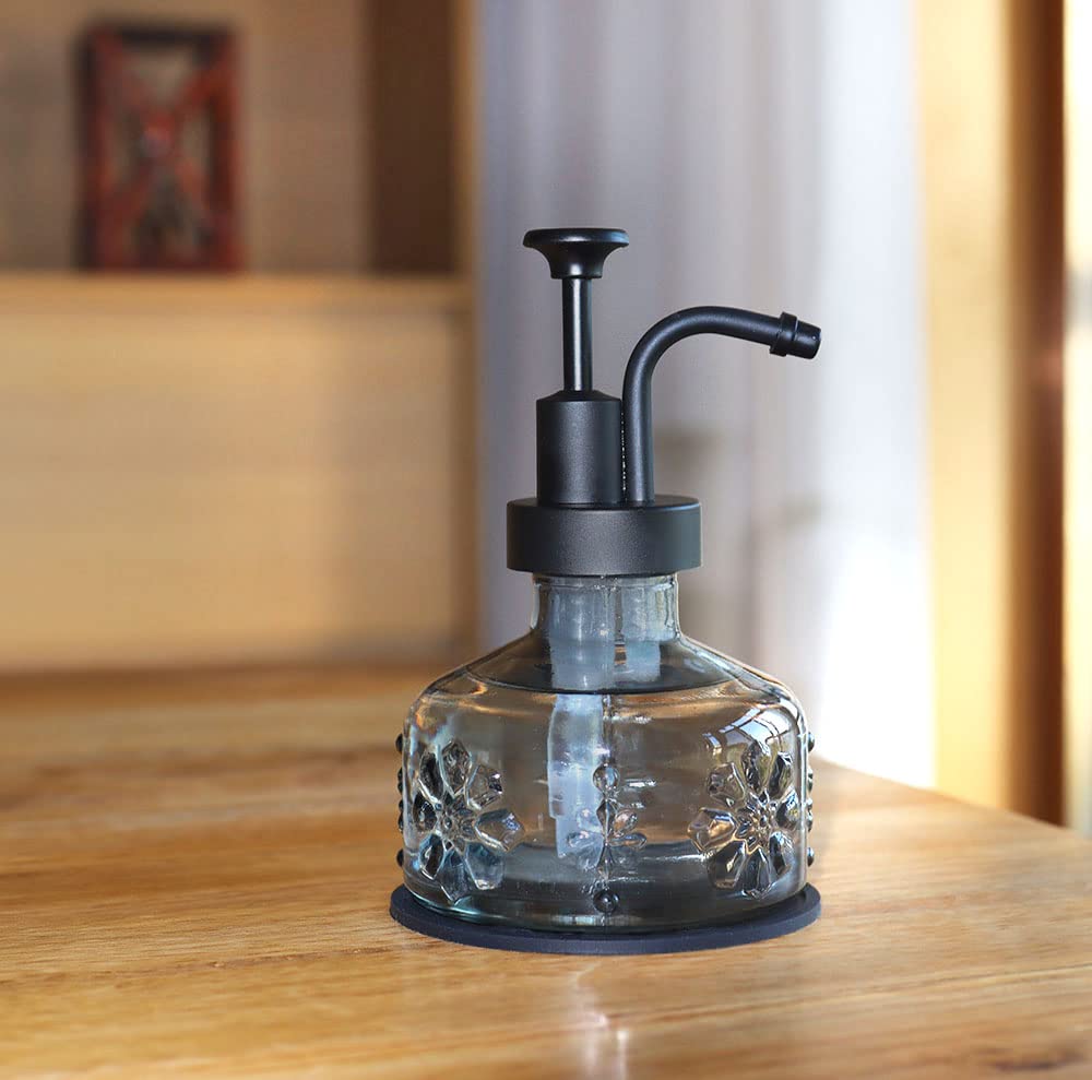 OCTMUSTARD Glass Soap Dispenser for Kitchen & Bathroom, Grey Glass with Black Pump, 3-3/8 x 3-3/8 x 5-1/