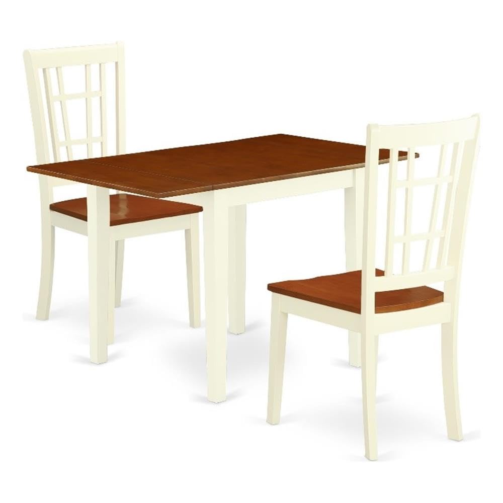 East West Furniture NDNI3-WHI-W 3 Piece Dinette Set for Small Spaces Contains a Rectangle Dining Table with Dropleaf and 2 Kitch