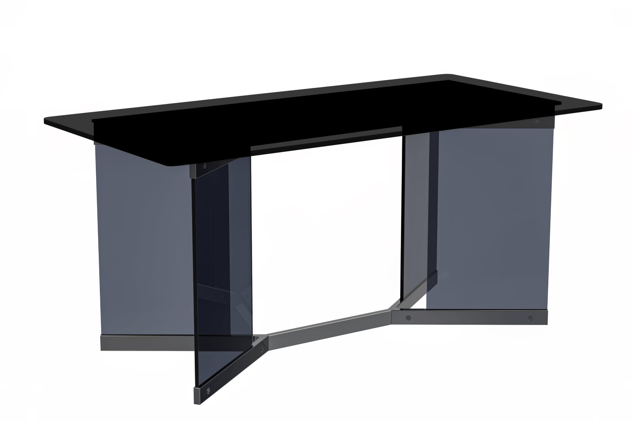 Dining Table Black Glass and Steel Base, With 55 Black Glass Top