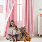 Yancorp Pink Curtains For Bedroom Living Room Thermal Insulated Kids Curtain Hollow-Out Star Window Nursery Curtain 63 Inches Length Room Darkening Grommet(Pink,52 * 63),1 Panel