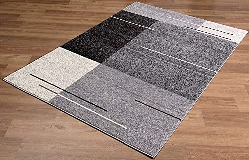 HomeRoots Grey 100% Twisted Polyester 7â€ x 9â€ Gray Modern Geometric Area Rug