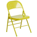 4 Pk. Twisted Citron Triple Braced & Double Hinged Metal Folding Chair