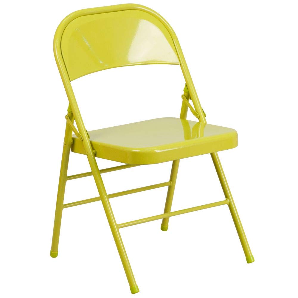4 Pk. Twisted Citron Triple Braced & Double Hinged Metal Folding Chair