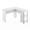 Furinno Abbott L-Shape Computer Desk With Stainless Steel Tubes Bookshelf, White Oak/Chrome