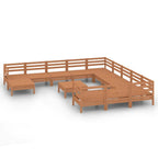 vidaXL Solid Pinewood Patio Lounge Set 13 Piece Garden Outdoor Terrance Backyard Furniture Set Wooden Lounge Sofa Seating Chair Seat Honey Brown