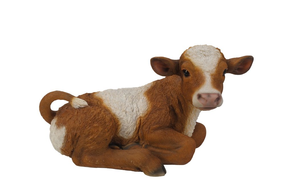 Hi-Line Gift Ltd Lying Down Cow Statue, Brown/White