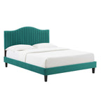 Modway MOD-6747-TEA Juniper Channel Tufted Performance Velvet Full Platform Bed, Teal