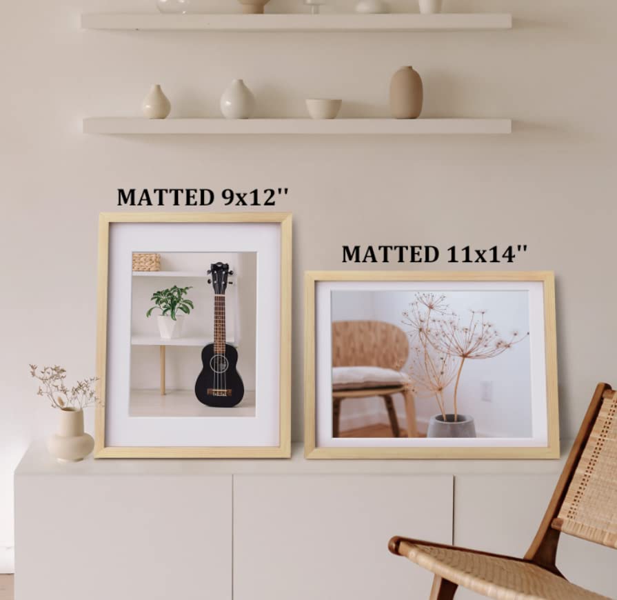 Egofine 12X16 Picture Frames Natural Wood Set Of 2 - Solid Wood Frames With Plexiglass Front, Display 9X12 Or 11X14 With Mat For