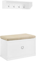 Crosley Furniture Harper 2-Piece Entryway Set With Shoe Rack Storage Bench And Wall Shelf With Coat Hooks, White