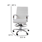 Flash Furniture Whitney Mid-Back Swivel LeatherSoft Drafting Chair with Padded Seat, Armrests, and Foot Ring, Adjustable Office Chair, White/Chrome