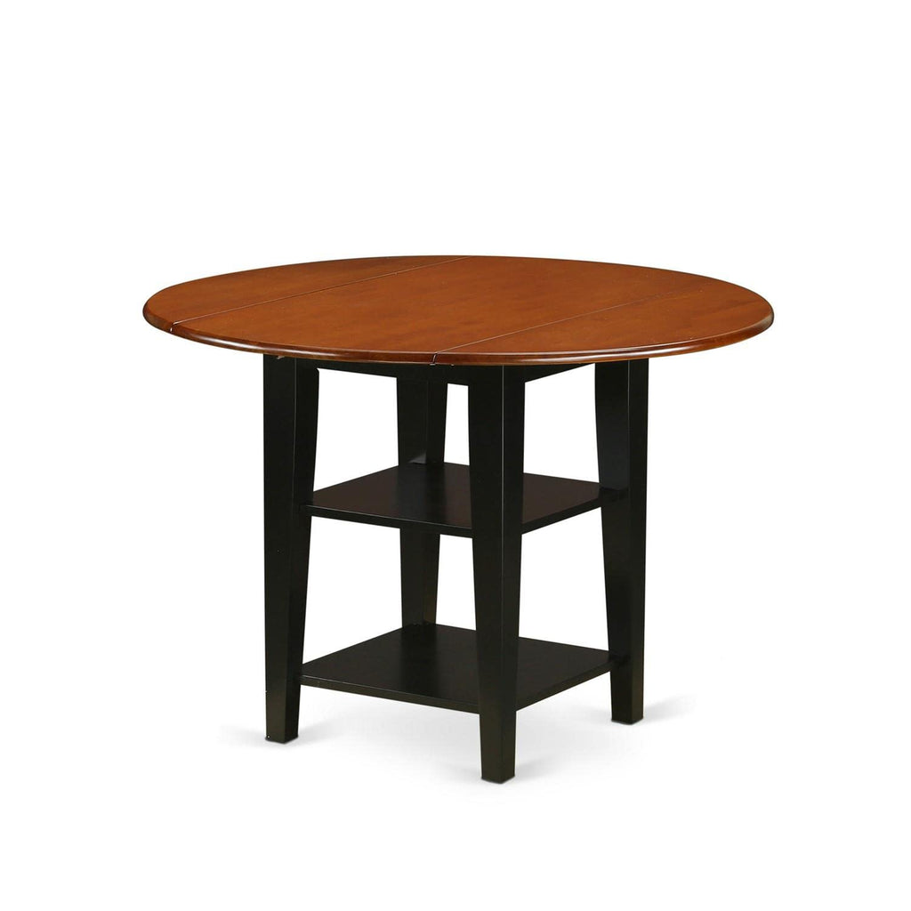 East West Furniture Sudo5-Bch-W 5 Piece Dining Set Includes A Round Dining Room Table With Dropleaf & Shelves And 4 Kitchen Chairs, 42X42 Inch, Black & Cherry