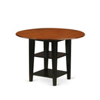 East West Furniture Supf3-Bch-W 3 Piece Dining Room Furniture Set Contains A Round Kitchen Table With Dropleaf & Shelves And 2 Dining Chairs, 42X42 Inch, Black & Cherry