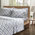 Comfort Spaces Cotton Flannel Breathable Warm Deep Pocket Sheets With Pillow Case Bedding, King, Blue Plaid 4 Piece