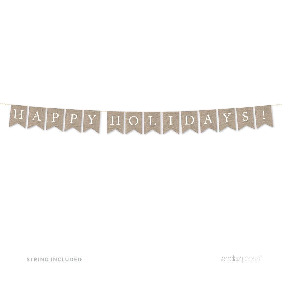 Andaz Press Hanging Bunting Pennant Party Banner With String, Printed Burlap, Happy Holidays!, 5-Feet, 1-Set, Includes String